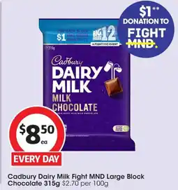 Coles Cadbury Dairy Milk Fight MND Large Block Chocolate offer