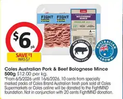 Coles Coles australian pork & beef bolognese mince offer