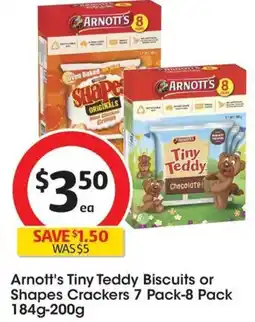 Coles Arnott's Tiny Teddy Biscuits or Shapes Crackers offer