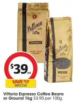 Coles Vittoria Espresso Coffee Beans or Ground offer