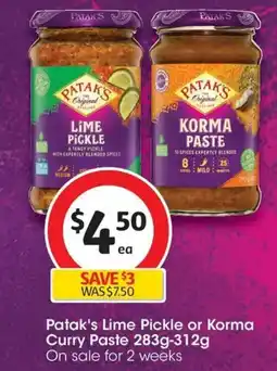 Coles Patak's Lime Pickle or Korma Curry Paste offer