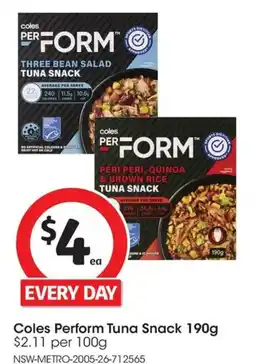 Coles Coles Perform Tuna Snack offer