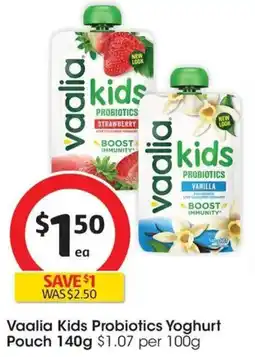 Coles Vaalia Kids Probiotics Yoghurt Pouch offer
