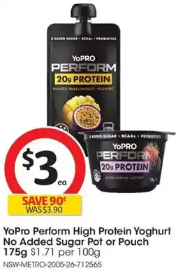 Coles YoPro Perform High Protein Yoghurt No Added Sugar Pot or Pouch offer