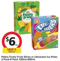 Coles Peters Frosty Fruits Sticks or Lifesavers Icy Poles offer
