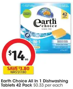 Coles Earth Choice All In 1 Dishwashing Tablets offer