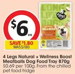 Coles 4 Legs Natural + Wellness Boost Meatballs Dog Food Tray offer