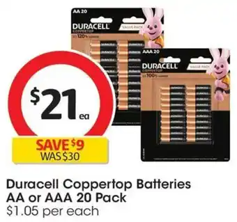 Coles Duracell Coppertop Batteries AA or AAA offer