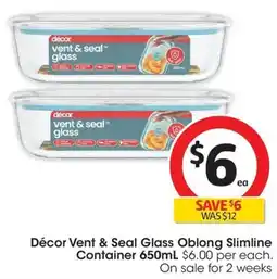Coles Décor Vent & Seal Glass Oblong Slimline Container offer