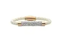 Bevilles Jewellery Stainless Steel Rose Colour 20cm White Leather 20cm Bracelet offer