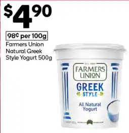 Woolworths Farmers Union Natural Greek Style Yogurt offer