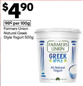 Woolworths Farmers Union Natural Greek Style Yogurt offer