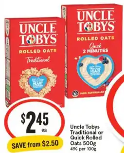 IGA Uncle Tobys Traditional or Quick Rolled Oats offer