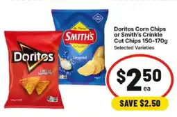 IGA Doritos corn chips or smith's crinkle cut chips offer