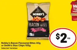 IGA Nobby's Bacon Flavoured Bites or Smith's Stax Chips offer