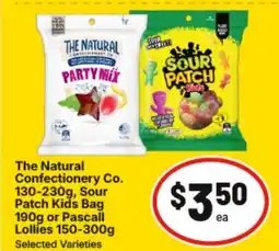 IGA The natural confectionery co., sour patch kids bag or Pascall Lollies offer