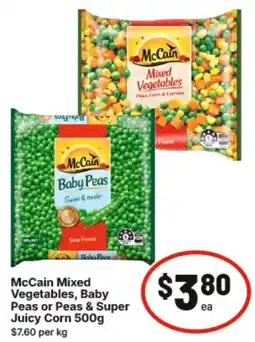 IGA McCain Mixed Vegetables, Baby Peas or Peas & Super Juicy Corn offer