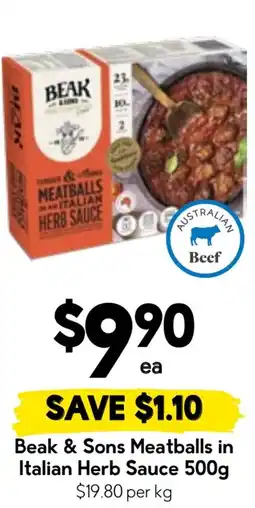 Drakes Beak & Sons Meatballs in Italian Herb Sauce offer