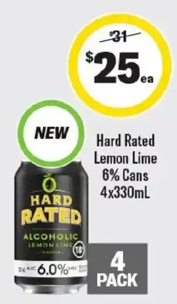 Liquorland Hard Rated Lemon Lime 6% Cans offer