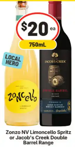 IGA Zonzo NV Limoncello Spritz or Jacob's Creek Double Barrel Range offer