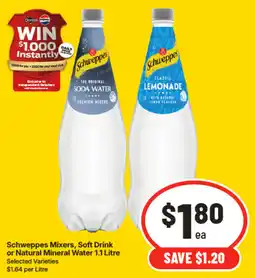 IGA Schweppes Mixers, Soft Drink or Natural Mineral Water offer