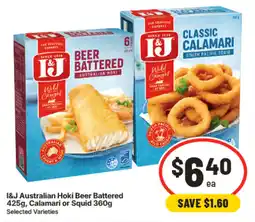 IGA I&J Australian Hoki Beer Battered 425g, Calamari or Squid offer