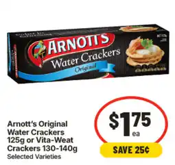 IGA Arnott's Original Water Crackers or Vita-Weat Crackers offer