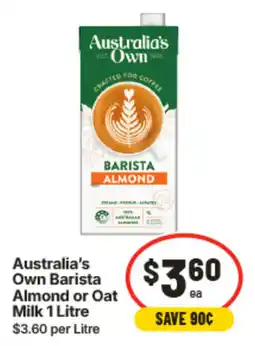 IGA Australia's Own Barista Almond or Oat Milk offer