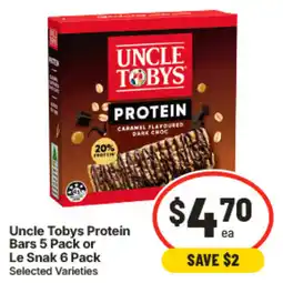 IGA Uncle Tobys Protein Bars or Le Snak offer