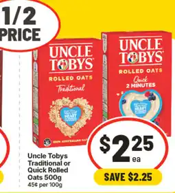 IGA Uncle Tobys Traditional or Quick Rolled Oats offer