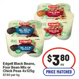 IGA Edgell Black Beans, Four Bean Mix or Chick Peas offer