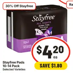IGA Stayfree Pads SAVE $1.80 offer