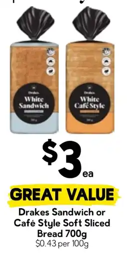 Drakes Drakes Sandwich or Café Style Soft Sliced Bread offer