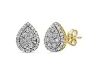 Bevilles Jewellery 9ct Yellow Gold Pear Shape Halo Earrings with 1.00ct of Diamonds offer