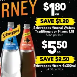 Drakes Schweppes Mineral Waters, Traditionals or Mixers offer