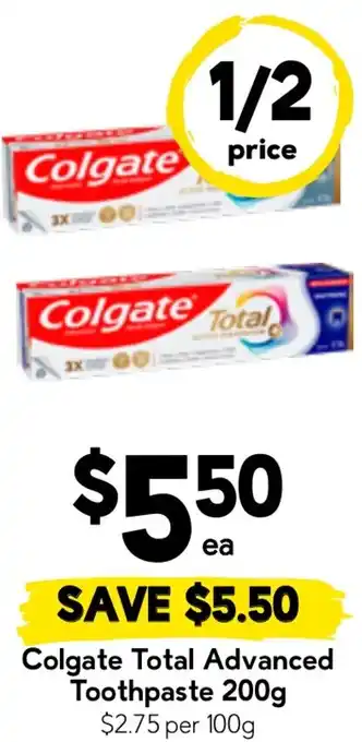 Drakes Colgate Total Advanced Toothpaste offer