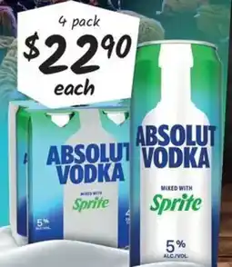 Cellarbrations Absolut Vodka & Sprite Premix Range Cans offer