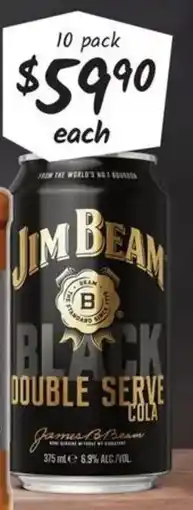 Cellarbrations Jim Beam Black Double Serve & Cola 6.9% Premix Cans offer