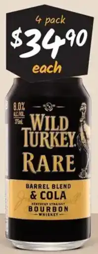 Cellarbrations Wild Turkey Rare & Cola 8% Premix Range offer