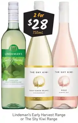 Cellarbrations Lindeman's Early Harvest Range or The Shy Kiwi Range offer