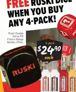 Cellarbrations Ruski Double Serve 8% Premix Range Bottles offer
