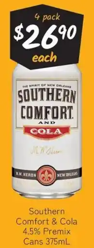 Cellarbrations Southern Comfort & Cola 4.5% Premix Cans offer