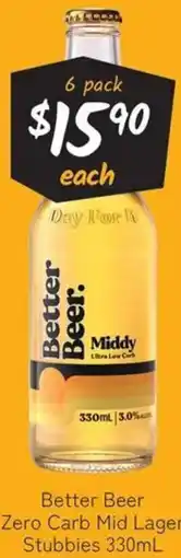 Cellarbrations Better Beer Zero Carb Mid Lager Stubbies offer