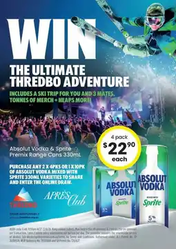 The Bottle O Absolut Vodka & Sprite Premix Range Cans offer