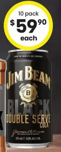 The Bottle O Jim Beam Black Double Serve & Cola 6.9% Premix Cans offer