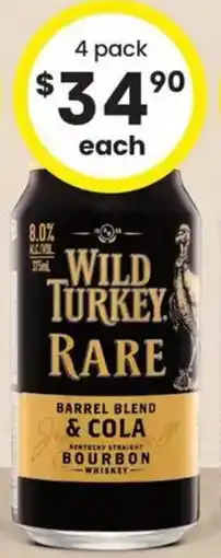 The Bottle O Wild Turkey Rare & Cola 8% Premix Range offer