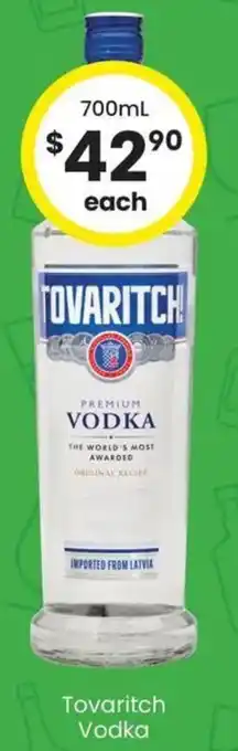 The Bottle O Tovaritch Vodka offer