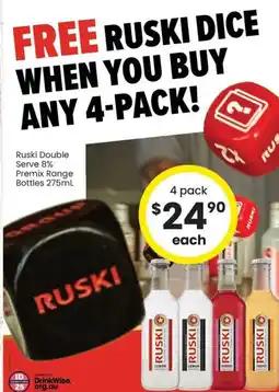 The Bottle O Ruski Double Serve 8% Premix Range Bottles offer