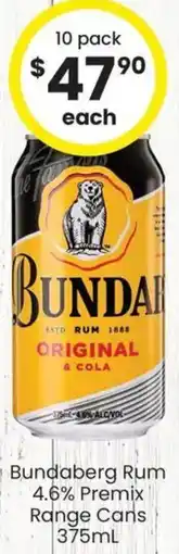 The Bottle O Bundaberg Rum 4.6% Premix Range Cans offer