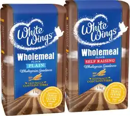 IGA White Wings Wholemeal Plain or Self Raising Flour 1kg offer